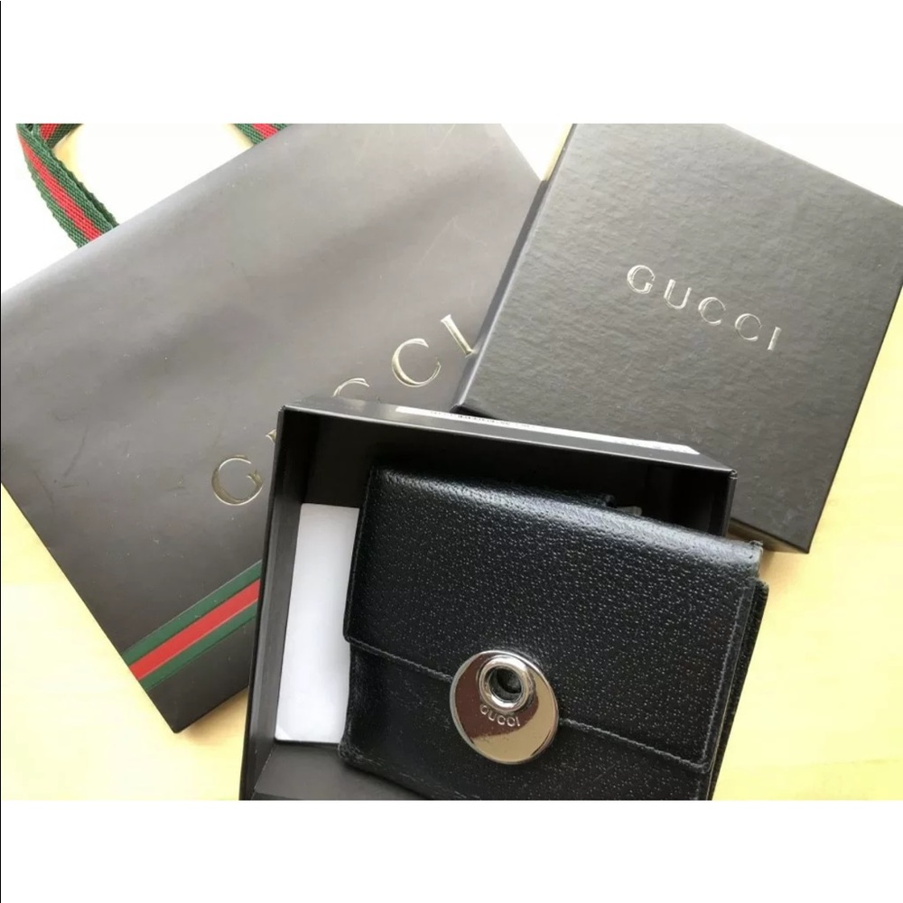 🔥Authentic Gucci Black Leather Wallet Trifold GG